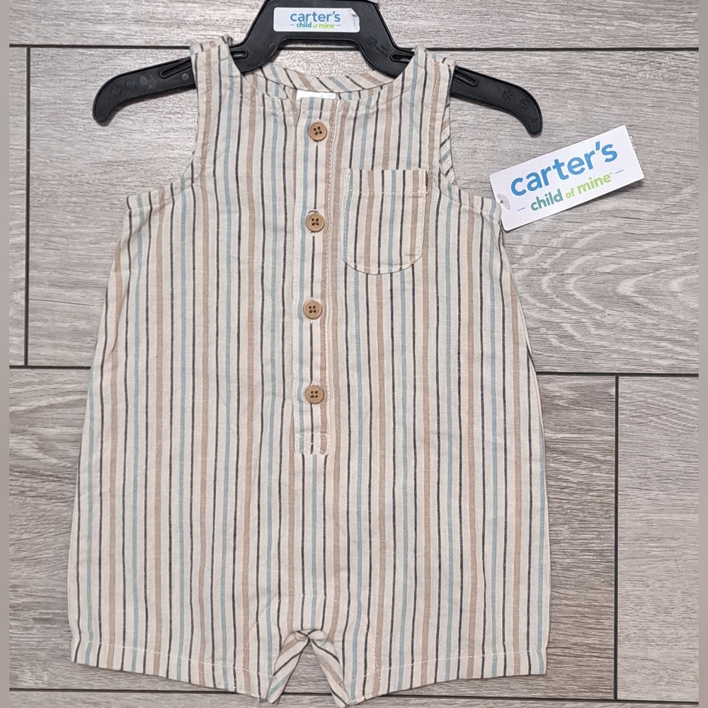 Brand New Carter's Linen/Cotton Blend Striped Baby 1 Piece Romper